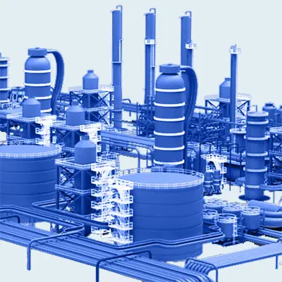 Digitaler Zwilling Fabrik blau